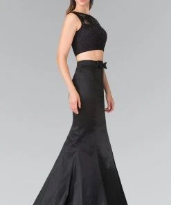 Elizabeth K - GL2354 Embellished Bateau Neck Lace Mermaid Dress