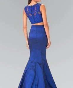Elizabeth K - GL2354 Embellished Bateau Neck Lace Mermaid Dress