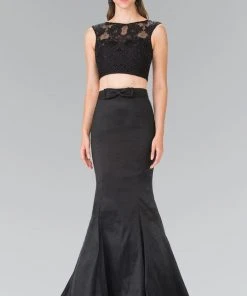 Elizabeth K - GL2354 Embellished Bateau Neck Lace Mermaid Dress