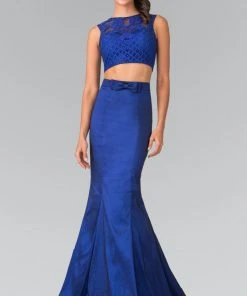 Elizabeth K - GL2354 Embellished Bateau Neck Lace Mermaid Dress