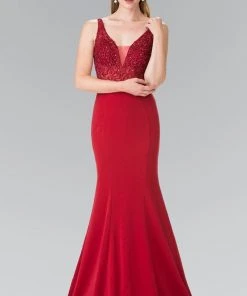 Elizabeth K - GL2372 Embellished V Neck Mermaid Gown