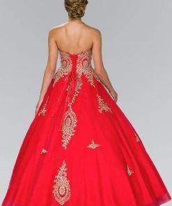 Elizabeth K - GL2379 Strapless Sweetheart Gilt Lace Ballgown