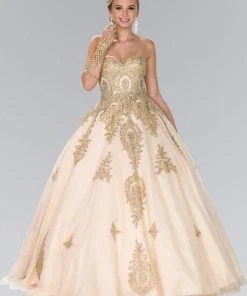 Elizabeth K - GL2379 Strapless Sweetheart Gilt Lace Ballgown