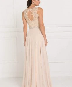 Elizabeth K - GL2417 Illusion Jewel Embellished Lace A-Line Gown