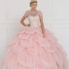Elizabeth K - GL2430 Illusion High Halter Cascading Petal Tulle Ballgown