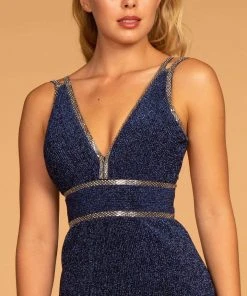 Elizabeth K - GL2503 Embellished Deep V-neck Sheath Dress 24 Elizabeth K - GL2503 Embellished Deep V-neck Sheath Dress