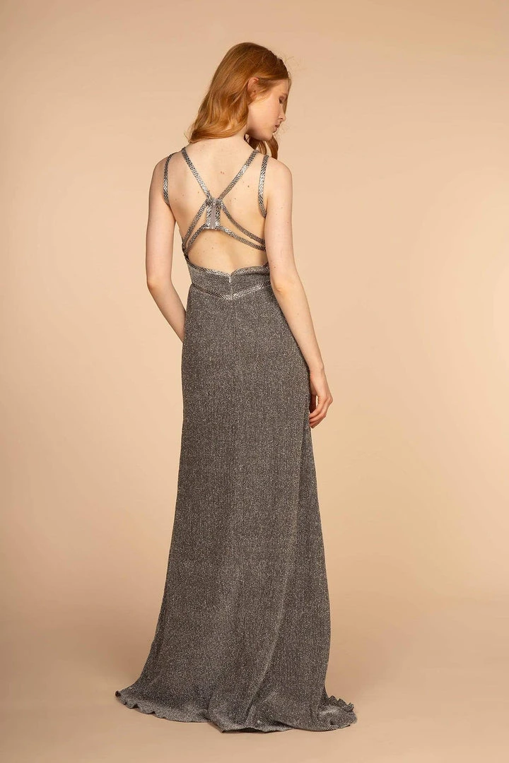 Elizabeth K - GL2503 Embellished Deep V-neck Sheath Dress 8 Elizabeth K - GL2503 Embellished Deep V-neck Sheath Dress