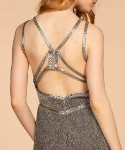 Elizabeth K - GL2503 Embellished Deep V-neck Sheath Dress 21 Elizabeth K - GL2503 Embellished Deep V-neck Sheath Dress