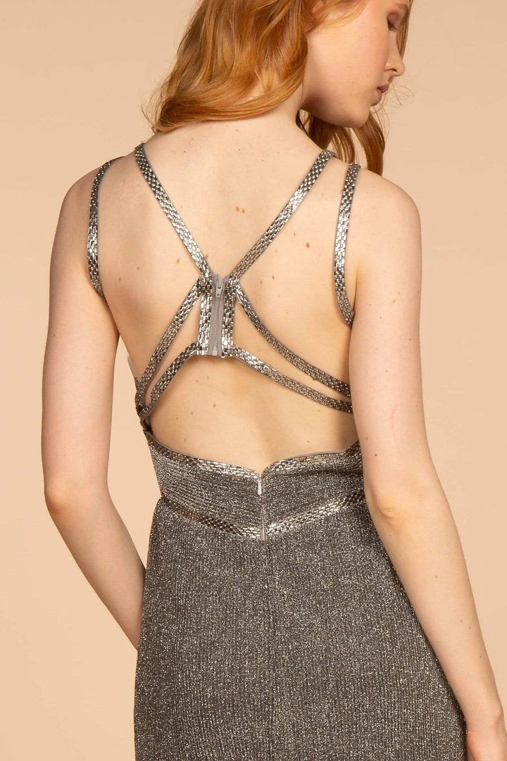 Elizabeth K - GL2503 Embellished Deep V-neck Sheath Dress 10 Elizabeth K - GL2503 Embellished Deep V-neck Sheath Dress