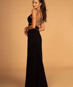 Elizabeth K - GL2503 Embellished Deep V-neck Sheath Dress 15 Elizabeth K - GL2503 Embellished Deep V-neck Sheath Dress