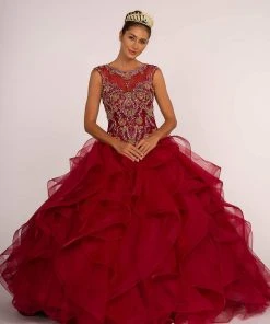 Elizabeth K - GL2511 Beaded Cap Sleeve Ruffled Ballgown