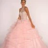 Elizabeth K - GL2512 Ornate Illusion High Halter Ruffled Ballgown