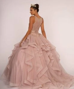 Elizabeth K - GL2513 Illusion Jewel-Ornate Appliqued Ballgown