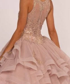 Elizabeth K - GL2513 Illusion Jewel-Ornate Appliqued Ballgown