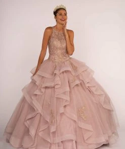 Elizabeth K - GL2513 Illusion Jewel-Ornate Appliqued Ballgown