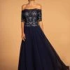 Elizabeth K - GL2525 Embroidered Off-Shoulder Chiffon A-line Dress
