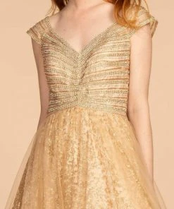 Elizabeth K - GL2526 Cap Sleeve Jewel Adorned Bodice A-Line Gown 12 Elizabeth K - GL2526 Cap Sleeve Jewel Adorned Bodice A-Line Gown