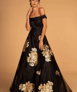 Elizabeth K - GL2542 Sequin Embellished Off-Shoulder Evening Gown