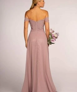 Elizabeth K - GL2550 Pleated Off-Shoulder Chiffon A-line Dress