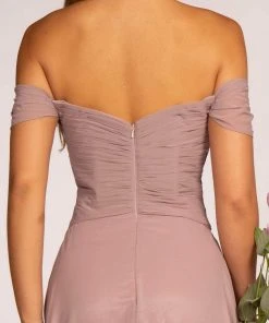 Elizabeth K - GL2550 Pleated Off-Shoulder Chiffon A-line Dress