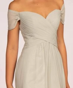 Elizabeth K - GL2550 Pleated Off-Shoulder Chiffon A-line Dress