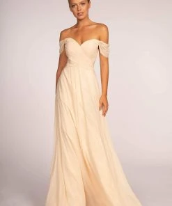 Elizabeth K - GL2550 Pleated Off-Shoulder Chiffon A-line Dress