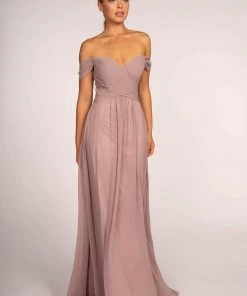 Elizabeth K - GL2550 Pleated Off-Shoulder Chiffon A-line Dress