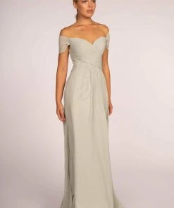 Elizabeth K - GL2550 Pleated Off-Shoulder Chiffon A-line Dress