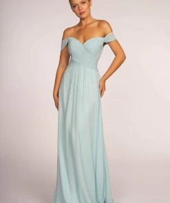 Elizabeth K - GL2550 Pleated Off-Shoulder Chiffon A-line Dress