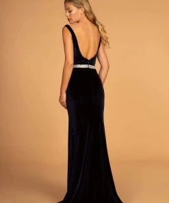 Elizabeth K - GL2559 Low Scoop Back Sleeveless V-Neck Velvet Gown