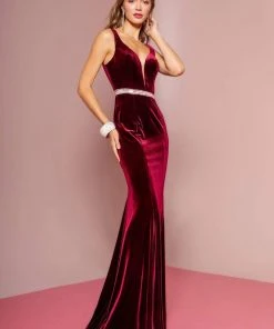 Elizabeth K - GL2559 Low Scoop Back Sleeveless V-Neck Velvet Gown