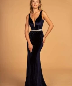Elizabeth K - GL2559 Low Scoop Back Sleeveless V-Neck Velvet Gown