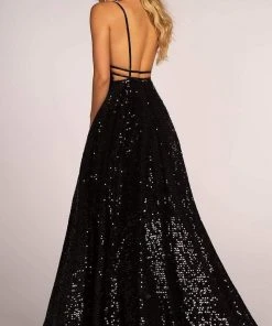 Elizabeth K - GL2581 Allover Sequin Sexy Open Back A-Line Gown