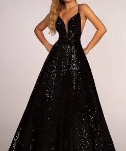 Elizabeth K - GL2581 Allover Sequin Sexy Open Back A-Line Gown