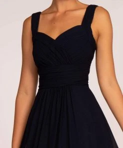 Elizabeth K - GL2608 Sleeveless Ruched-Bodice A-Line Chiffon Gown