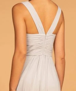 Elizabeth K - GL2608 Sleeveless Ruched-Bodice A-Line Chiffon Gown