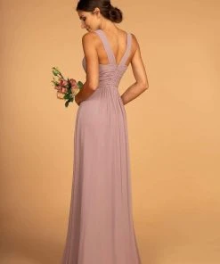 Elizabeth K - GL2608 Sleeveless Ruched-Bodice A-Line Chiffon Gown