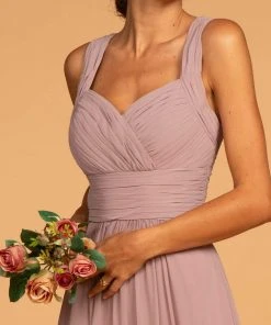 Elizabeth K - GL2608 Sleeveless Ruched-Bodice A-Line Chiffon Gown