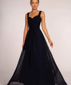 Elizabeth K - GL2608 Sleeveless Ruched-Bodice A-Line Chiffon Gown