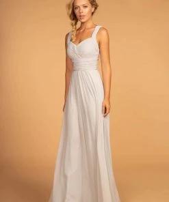 Elizabeth K - GL2608 Sleeveless Ruched-Bodice A-Line Chiffon Gown