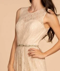 Elizabeth K - GL2611 Floral Lace Jewel A-Line Evening Gown 12 Elizabeth K - GL2611 Floral Lace Jewel A-Line Evening Gown