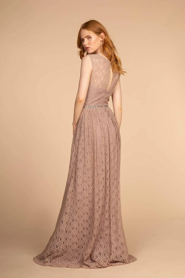 Elizabeth K - GL2611 Floral Lace Jewel A-Line Evening Gown 8 Elizabeth K - GL2611 Floral Lace Jewel A-Line Evening Gown