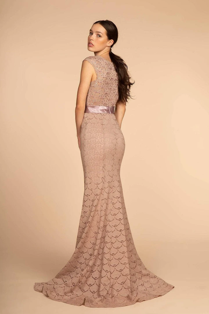 Elizabeth K - GL2613 Sequined Lace Jewel Neck Trumpet Dress 4 Elizabeth K - GL2613 Sequined Lace Jewel Neck Trumpet Dress