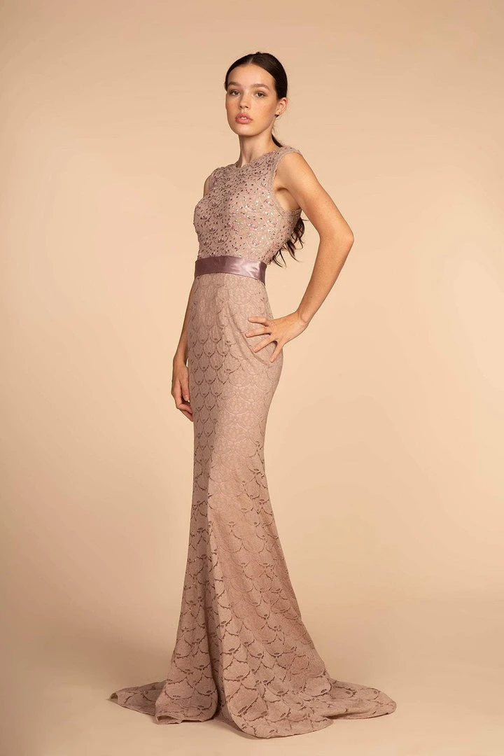 Elizabeth K - GL2613 Sequined Lace Jewel Neck Trumpet Dress 3 Elizabeth K - GL2613 Sequined Lace Jewel Neck Trumpet Dress