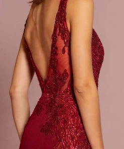 Elizabeth K - GL2614 Lace Deep V-neck Jersey Sheath Dress