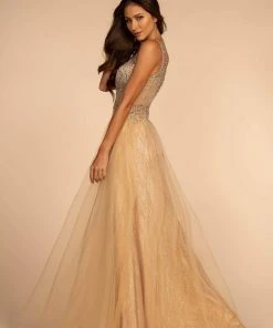 Elizabeth K - GL2618 Beaded Glittery A-Line Dress