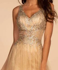 Elizabeth K - GL2618 Beaded Glittery A-Line Dress
