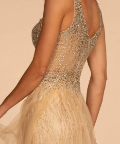 Elizabeth K - GL2618 Beaded Glittery A-Line Dress