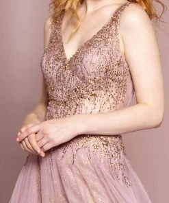 Elizabeth K - GL2618 Beaded Glittery A-Line Dress