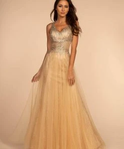 Elizabeth K - GL2618 Beaded Glittery A-Line Dress